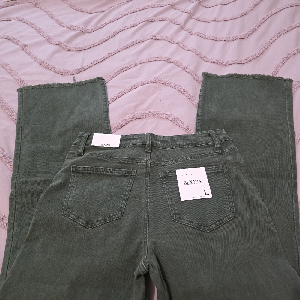 Zenana Acid Wash Olive Jeans